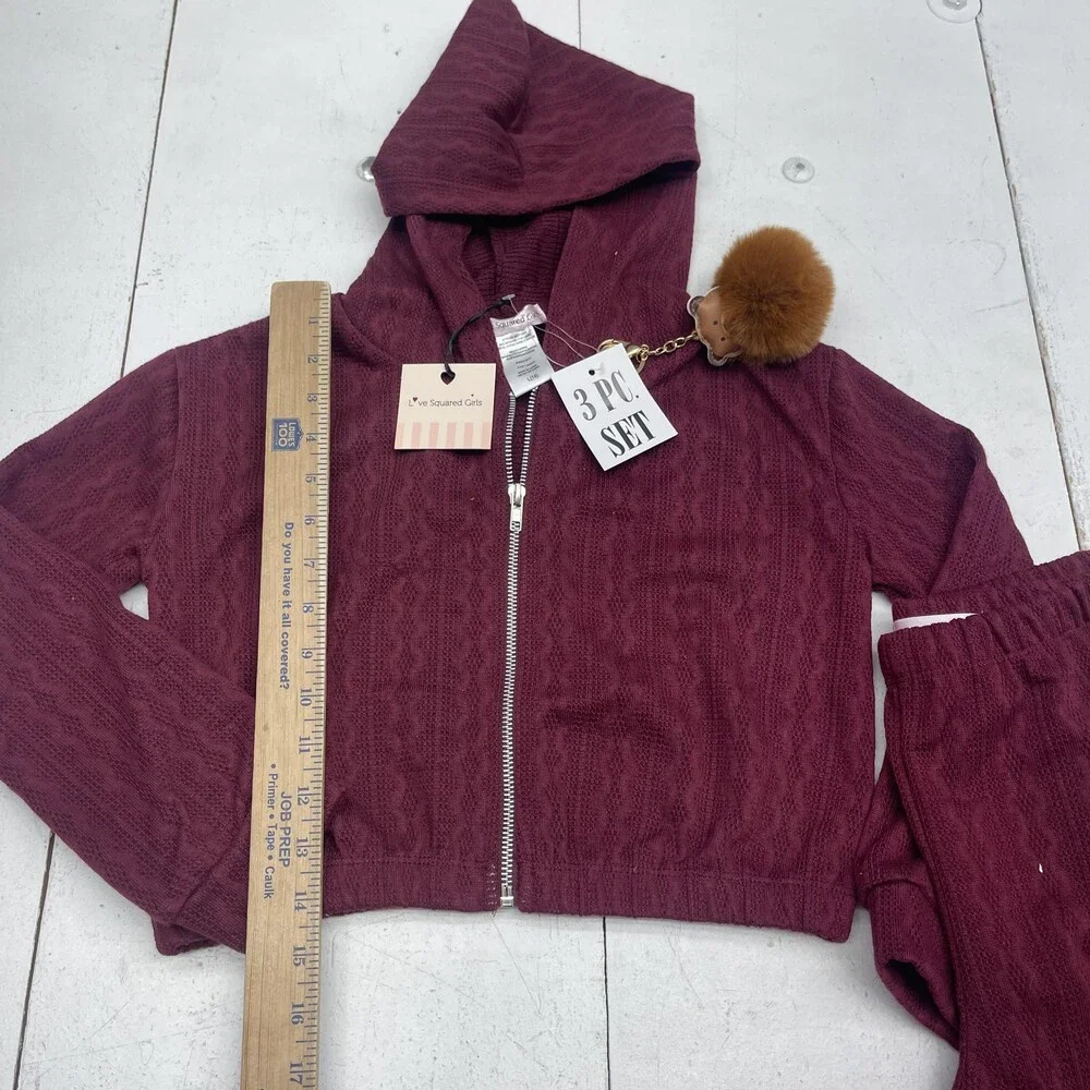 Love Squared Girls Set Girls Large 14 Burgundy Hoodie Pants 3 PC Lounge Outfit